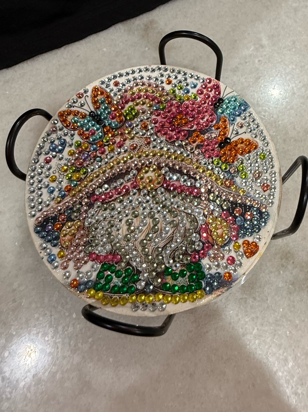 Sparkly Rhinestone Art Gnome Drink Coaster, Whimsical Home Decor 8 coasters